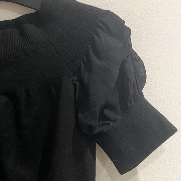 Calvin Klein Black Knit Top with Chiffon Ruffled Sleeve - Picture 4 of 6